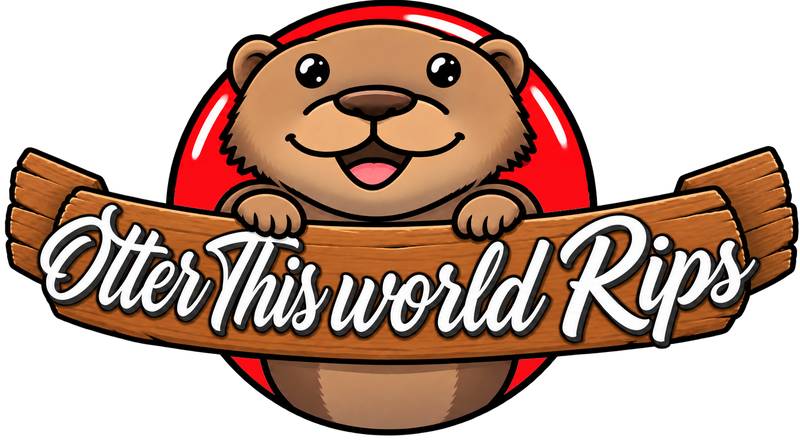 Otter This World Rips logo: a cartoon otter holding a wooden sign